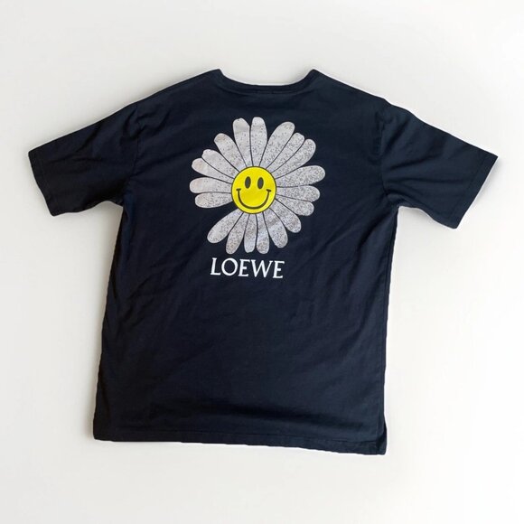LOEWE‎ Paula’s Ibiza SMILEY T Shirt Mens Large Black Yellow Daisy Rhinestones - Picture 1 of 9